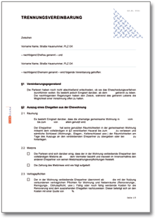 Trennungsvereinbarung (Muster-Vorlage) Dokument zum Download