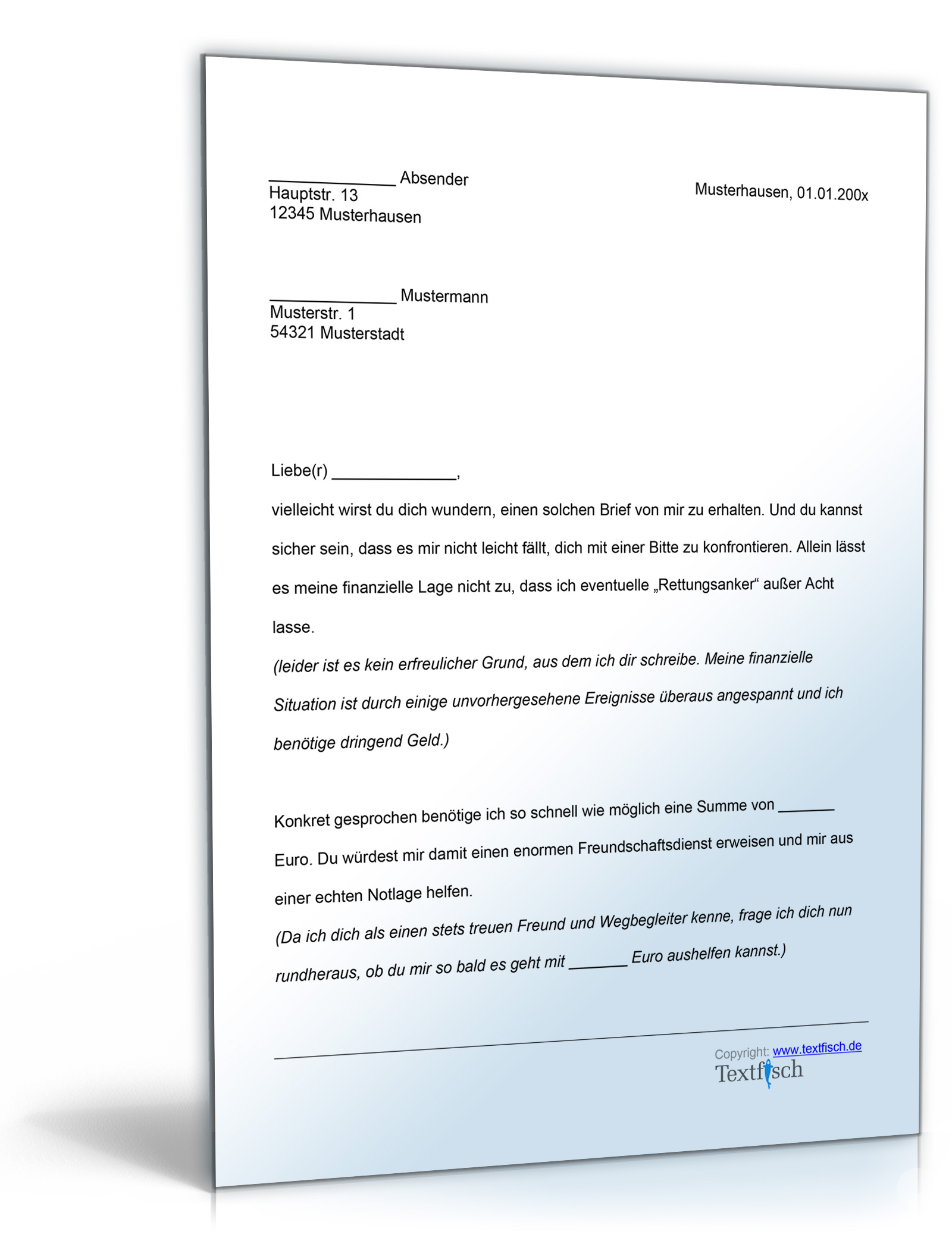 Bitte um finanzielle Unterstützung • DE Musterbrief Download